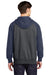 Sport-Tek ST269 Mens Shrink Resistant Fleece Full Zip Hooded Sweatshirt Hoodie Heather Graphite Grey/True Navy Blue Model Back