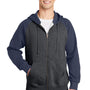 Sport-Tek Mens Shrink Resistant Fleece Full Zip Hooded Sweatshirt Hoodie - Heather Graphite Grey/True Navy Blue