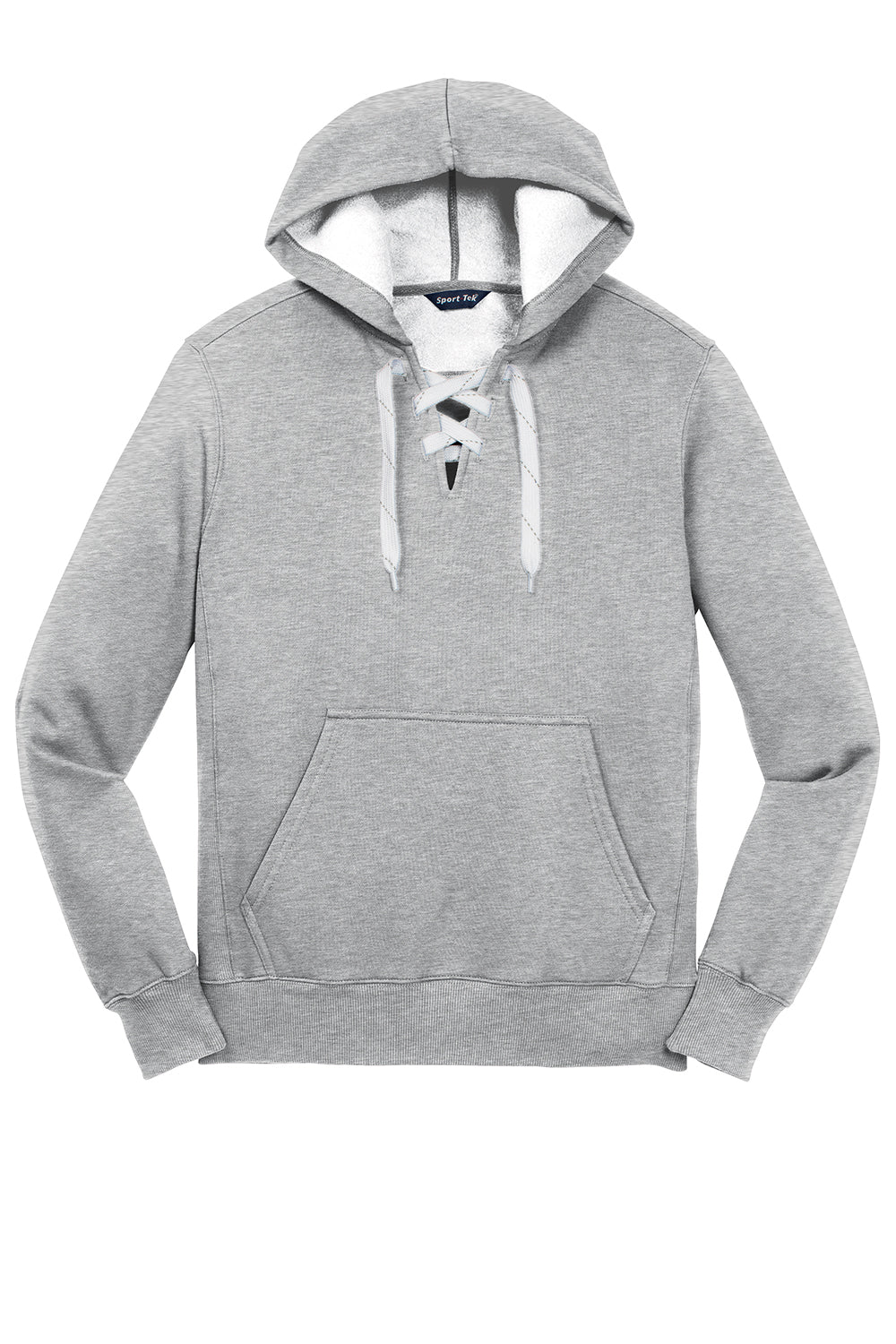 Sport-Tek ST271 Mens Lace Up Fleece Hooded Sweatshirt Hoodie Heather Grey Flat Front