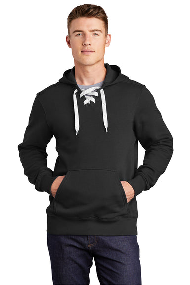 Sport-Tek ST271 Mens Lace Up Fleece Hooded Sweatshirt Hoodie Black Model Front