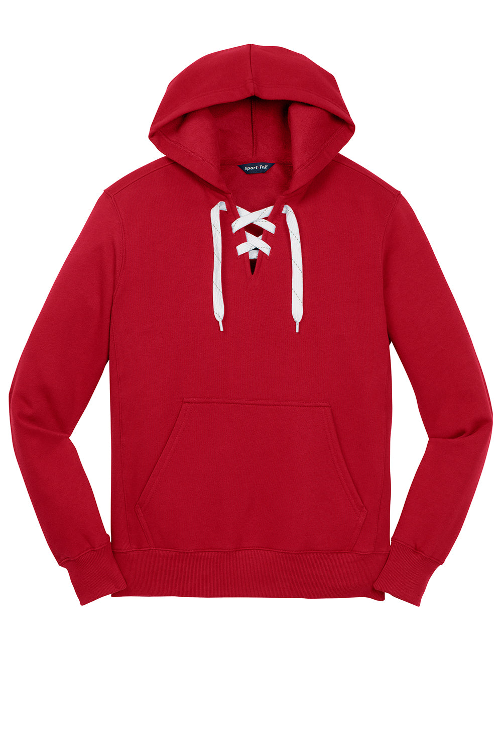 Sport-Tek ST271 Mens Lace Up Fleece Hooded Sweatshirt Hoodie Deep Red Flat Front