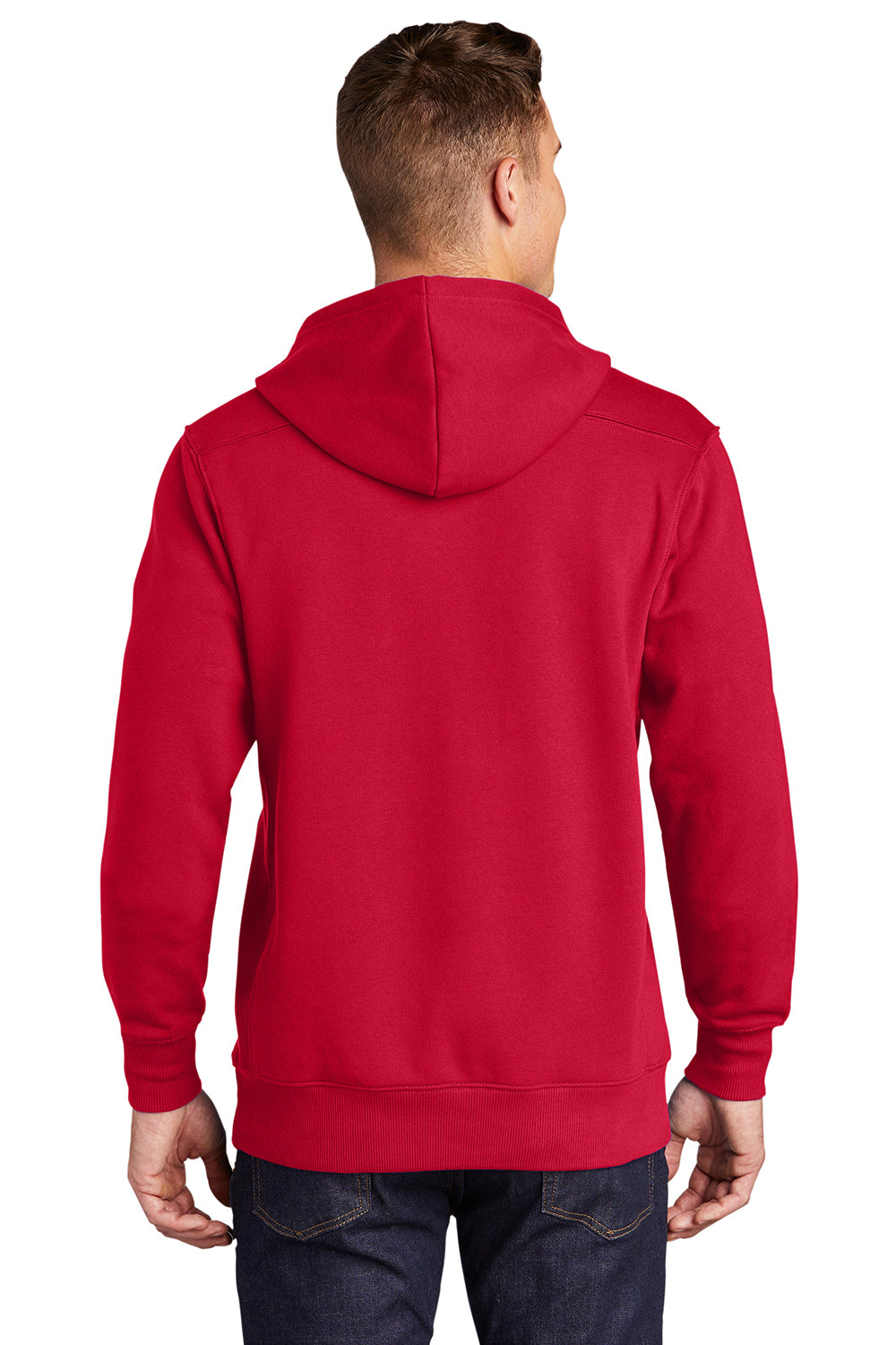 Sport-Tek ST271 Mens Lace Up Fleece Hooded Sweatshirt Hoodie Deep Red Model Back