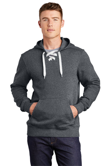 Sport-Tek ST271 Mens Lace Up Fleece Hooded Sweatshirt Hoodie Heather Graphite Grey Model Front