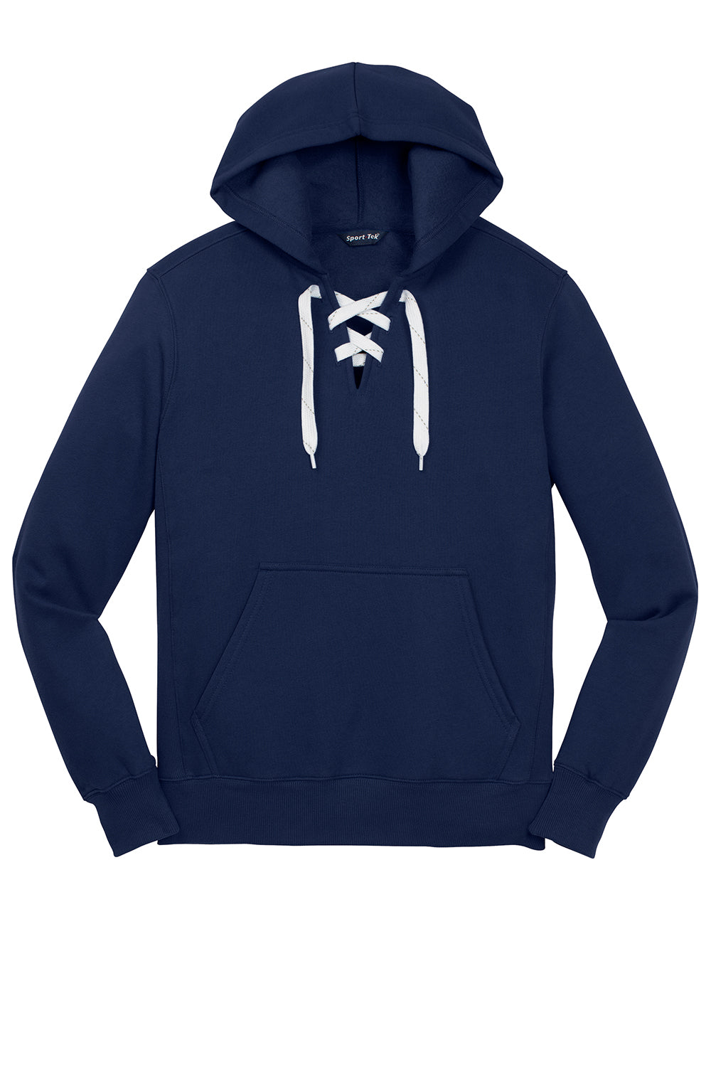 Sport-Tek ST271 Mens Lace Up Fleece Hooded Sweatshirt Hoodie True Navy Blue Flat Front