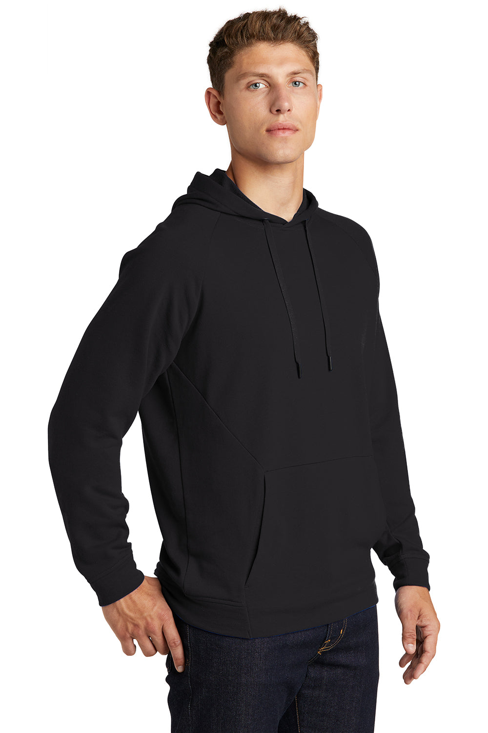 Sport-Tek ST272 Mens French Terry Hooded Sweatshirt Hoodie Black Model 3q