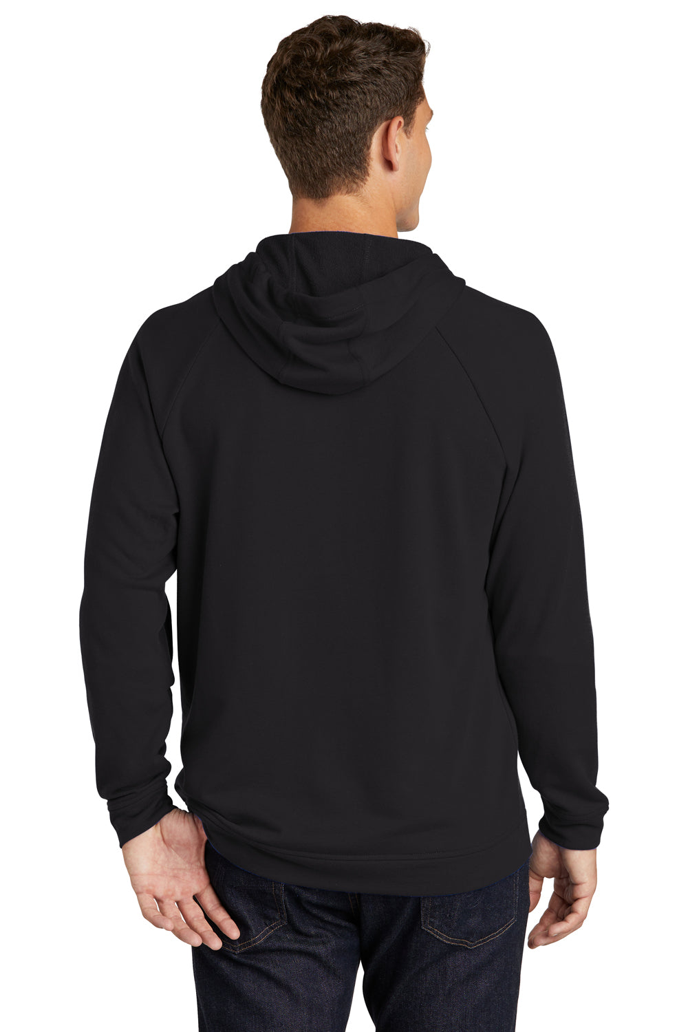 Sport-Tek ST272 Mens French Terry Hooded Sweatshirt Hoodie Black Model Back