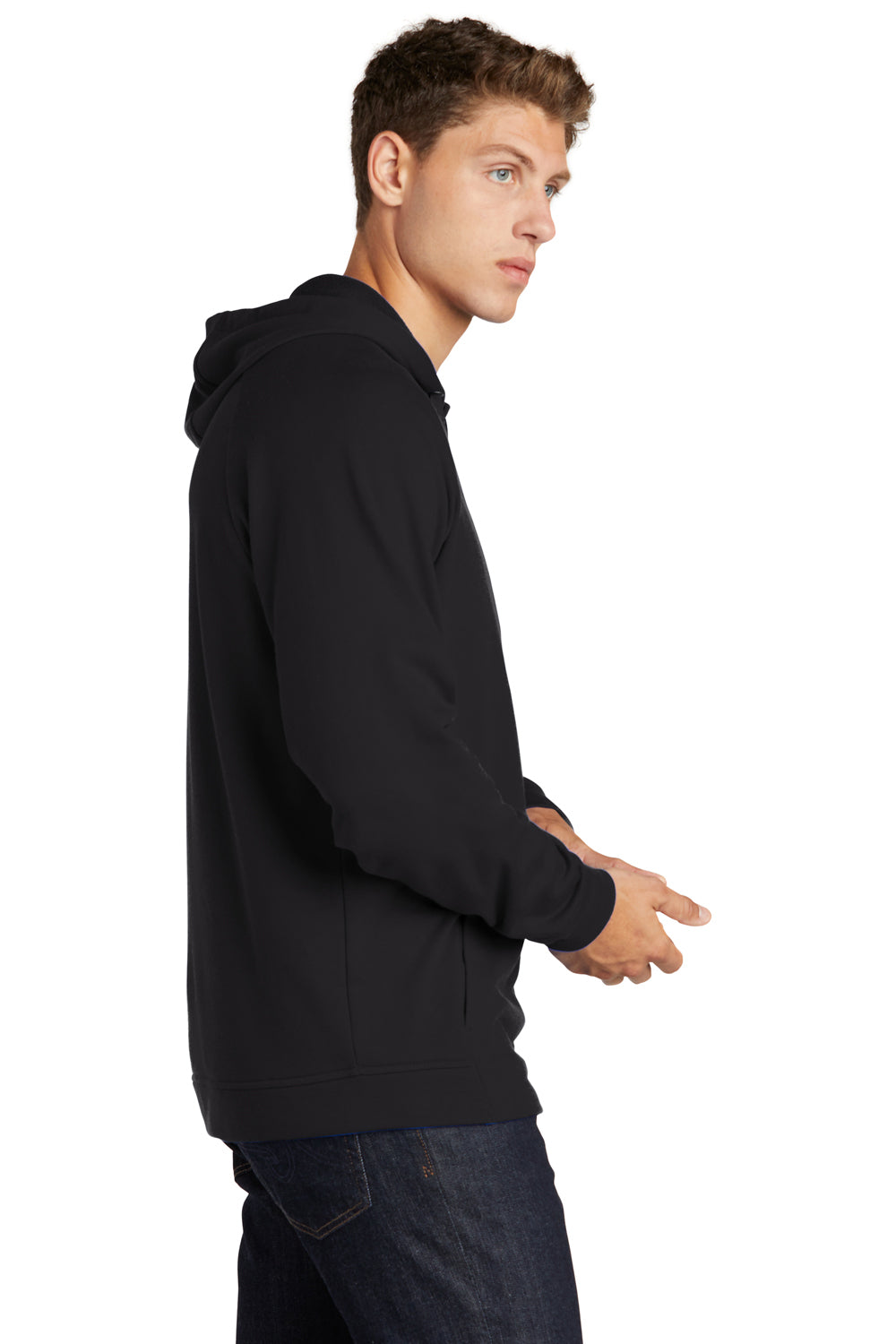 Sport-Tek ST272 Mens French Terry Hooded Sweatshirt Hoodie Black Model Side