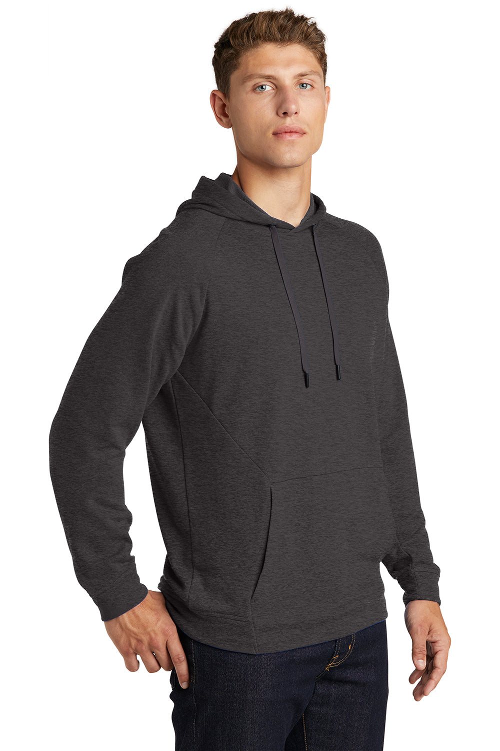 Sport-Tek ST272 Mens French Terry Hooded Sweatshirt Hoodie Heather Black Model 3q