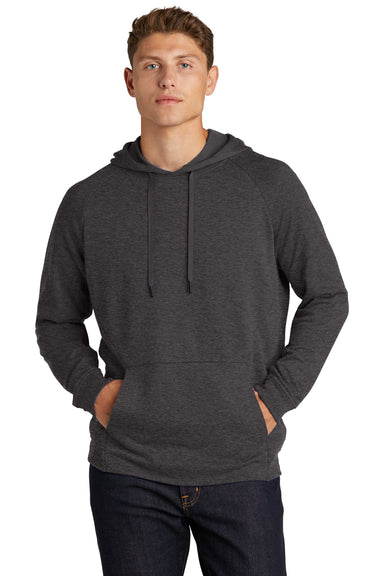 Sport-Tek ST272 Mens French Terry Hooded Sweatshirt Hoodie Heather Black Model Front