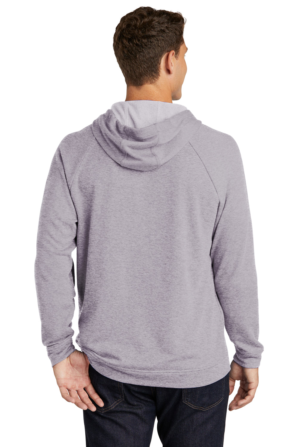 Sport-Tek ST272 Mens French Terry Hooded Sweatshirt Hoodie Heather Grey Model Back