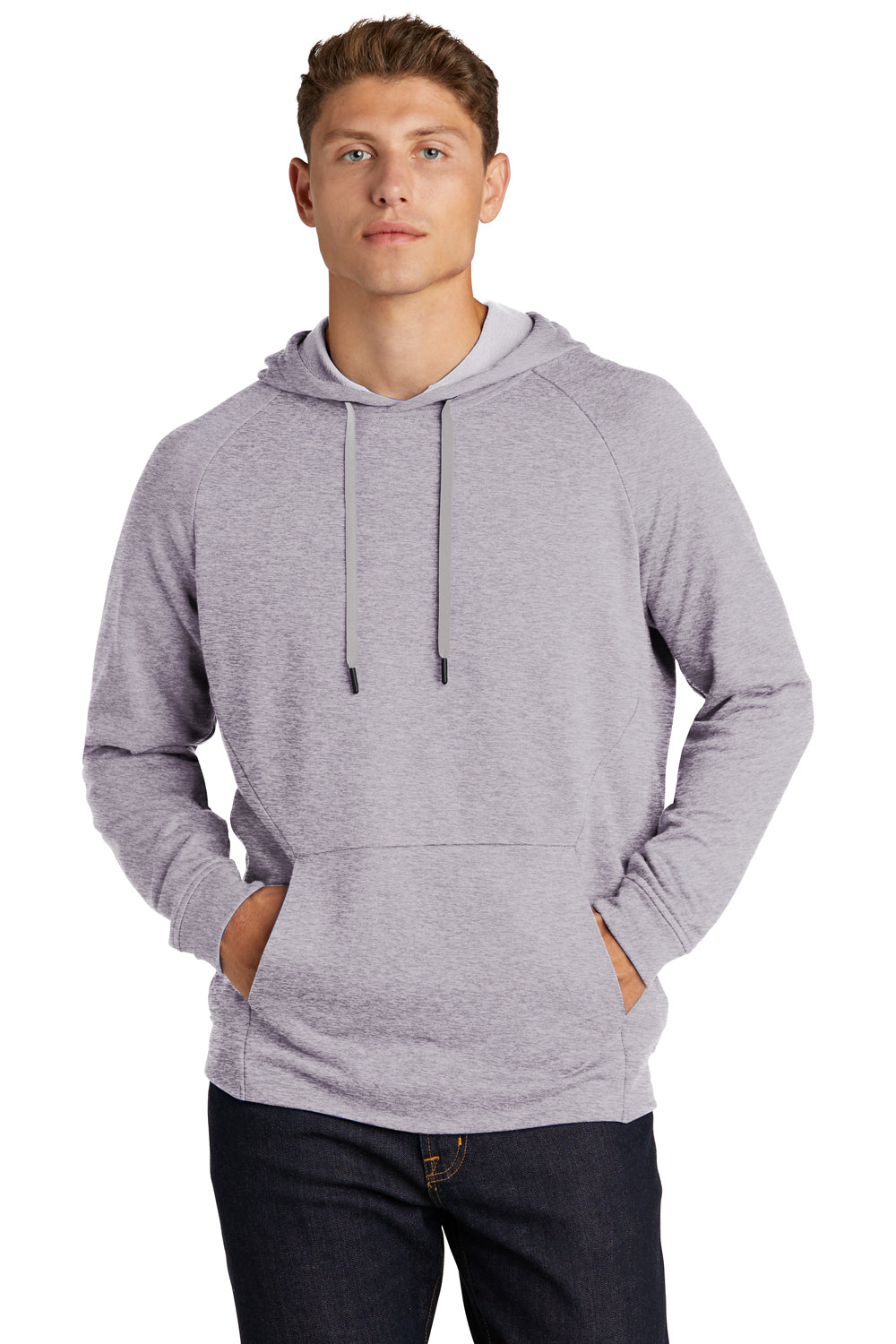 Sport-Tek ST272 Mens French Terry Hooded Sweatshirt Hoodie Heather Grey Model Front