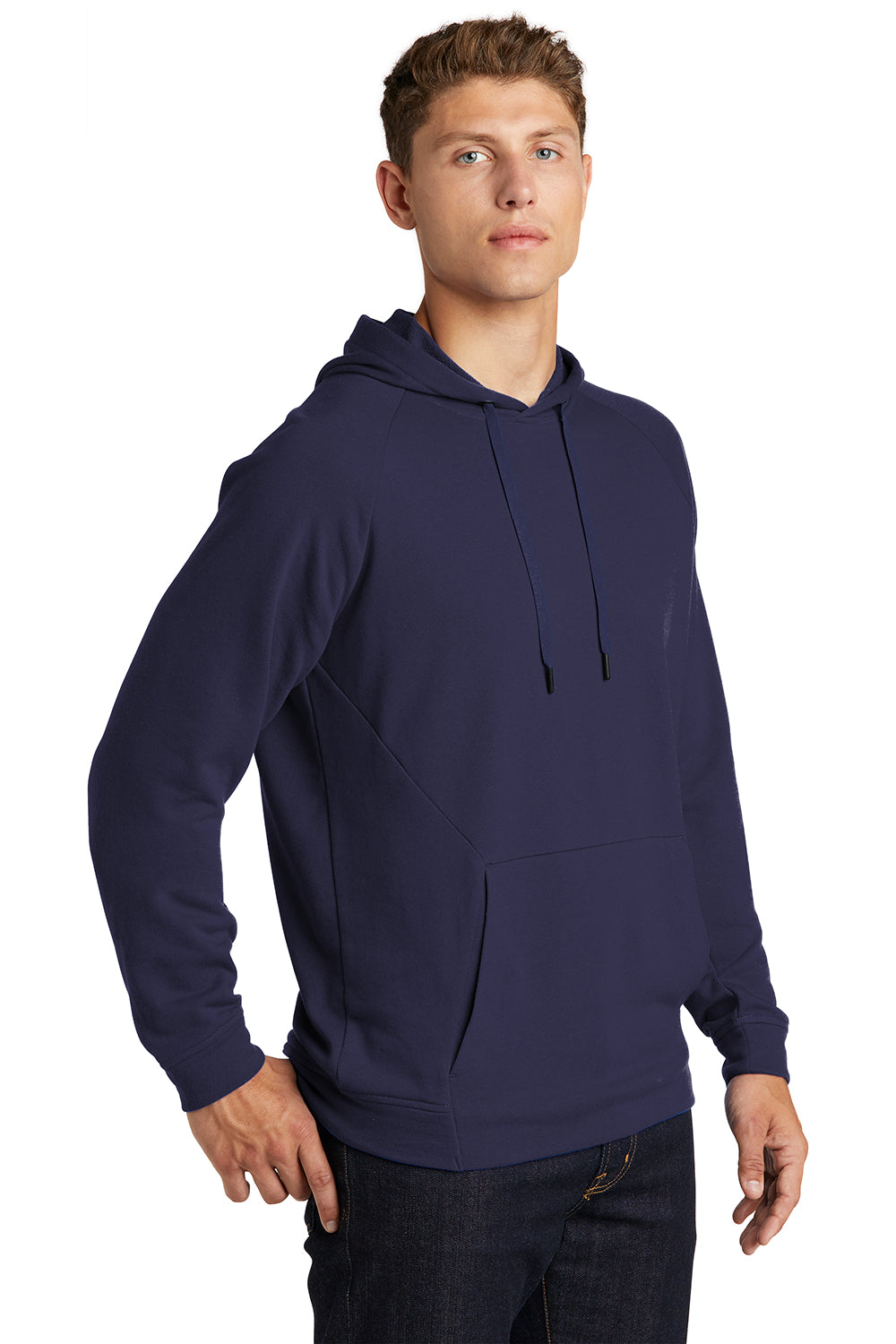 Sport-Tek ST272 Mens French Terry Hooded Sweatshirt Hoodie True Navy Blue Model 3q