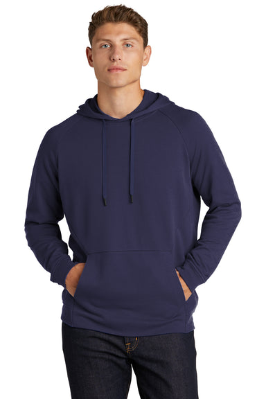 Sport-Tek ST272 Mens French Terry Hooded Sweatshirt Hoodie True Navy Blue Model Front