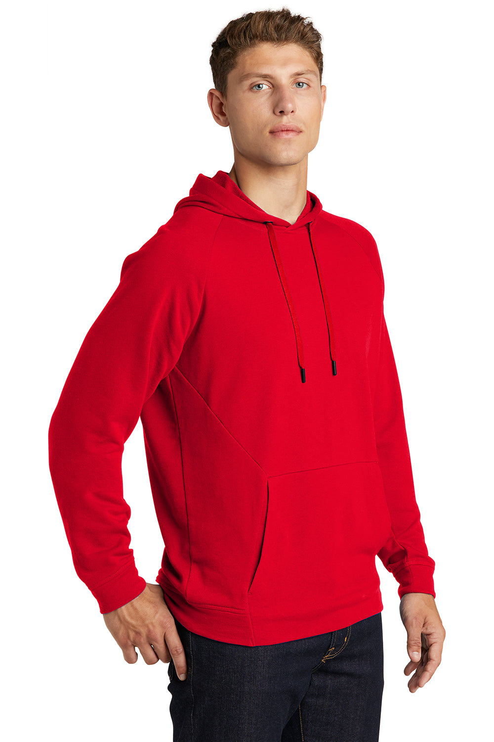 Sport-Tek ST272 Mens French Terry Hooded Sweatshirt Hoodie True Red Model 3q