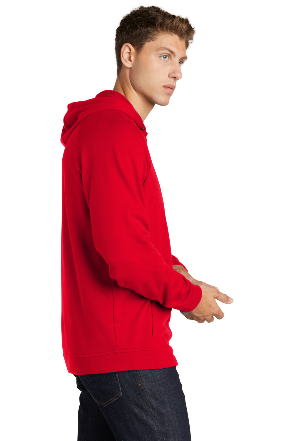 Sport-Tek ST272 Mens French Terry Hooded Sweatshirt Hoodie True Red Model Side