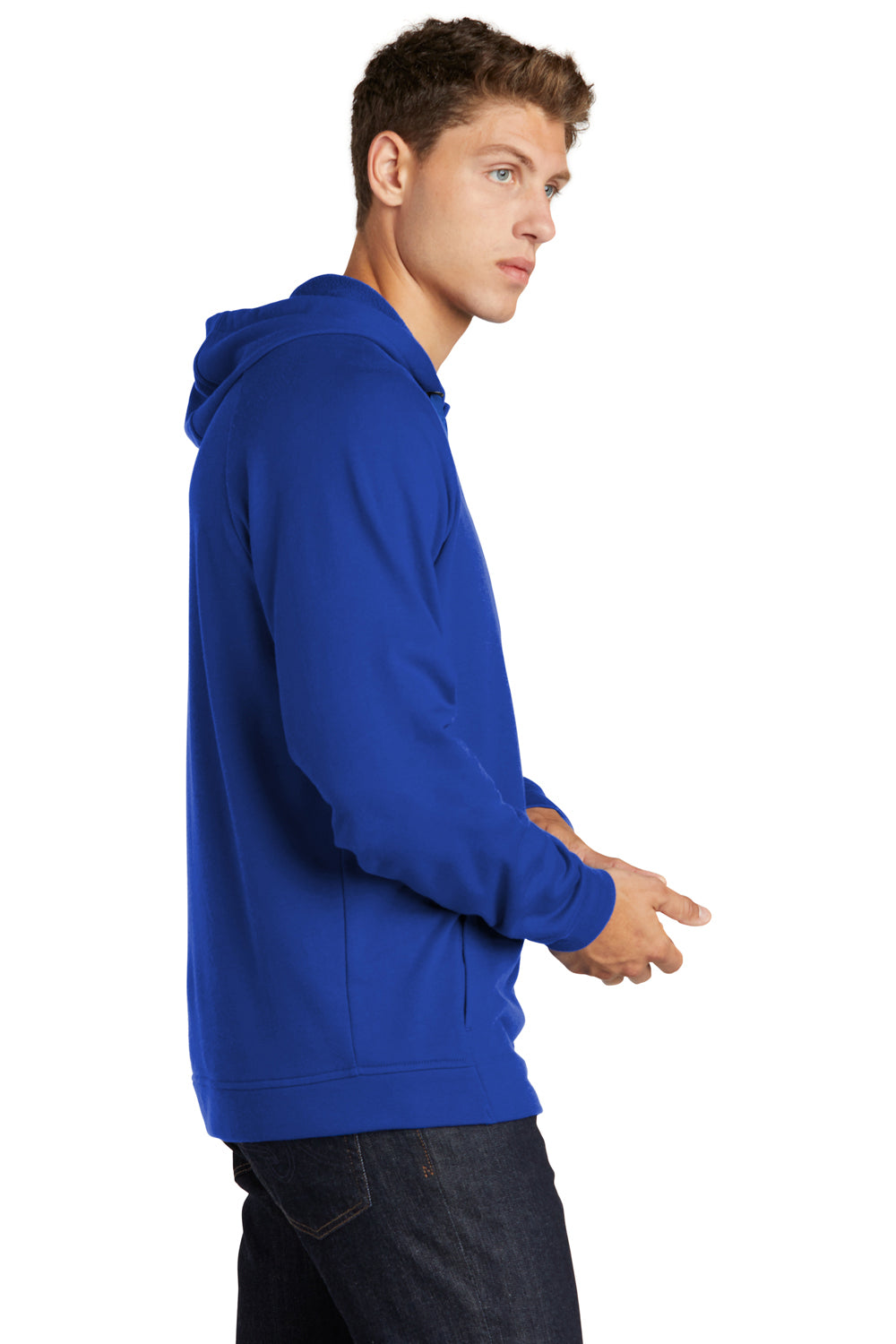 Sport-Tek ST272 Mens French Terry Hooded Sweatshirt Hoodie True Royal Blue Model Side