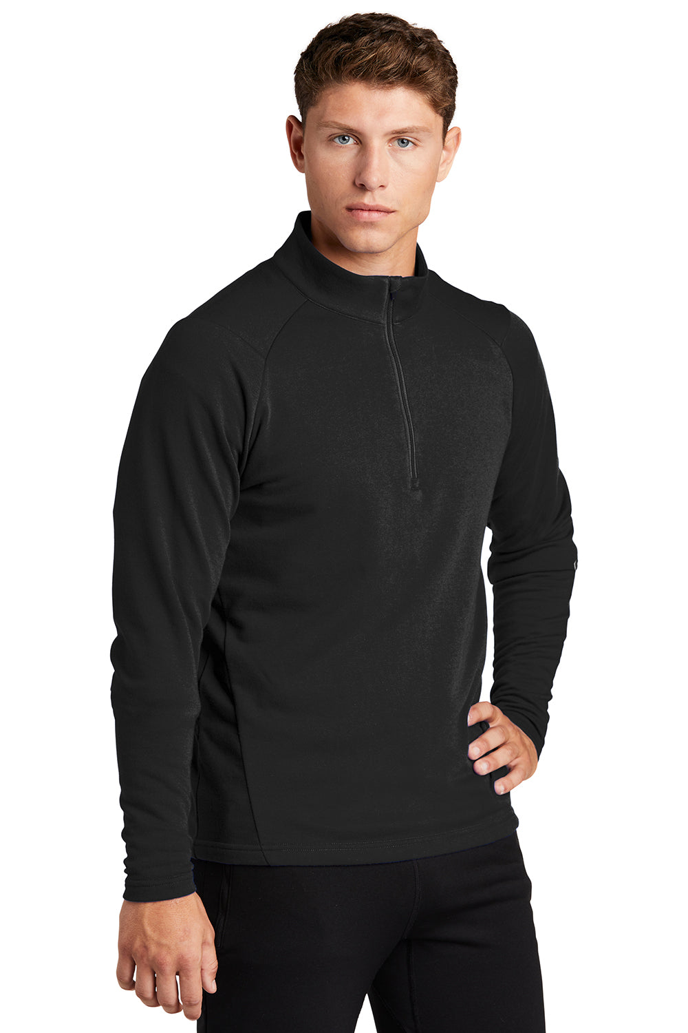 Sport-Tek ST273 Mens French Terry 1/4 Zip Sweatshirt Black Model 3q