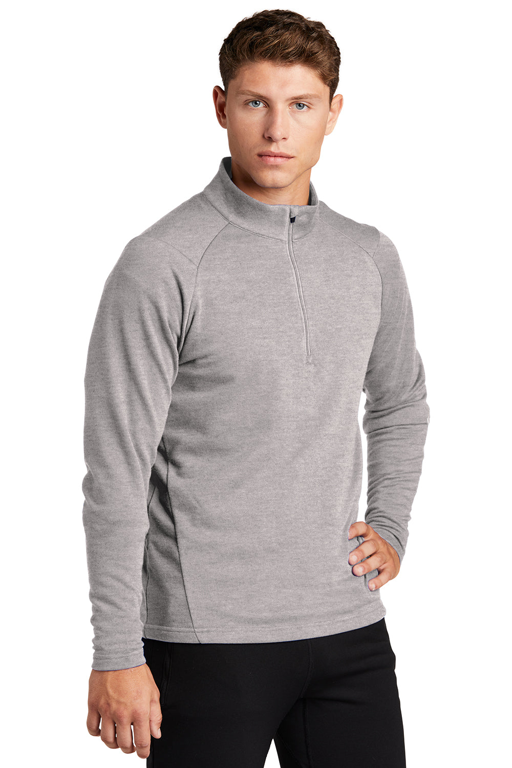 Sport-Tek ST273 Mens French Terry 1/4 Zip Sweatshirt Heather Grey Model 3q