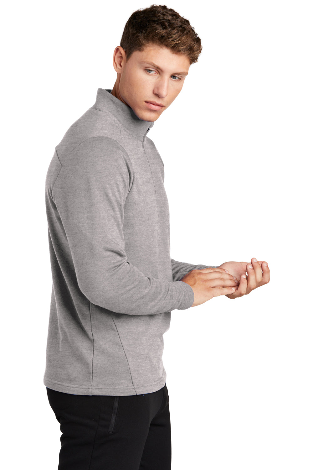 Sport-Tek ST273 Mens French Terry 1/4 Zip Sweatshirt Heather Grey Model Side