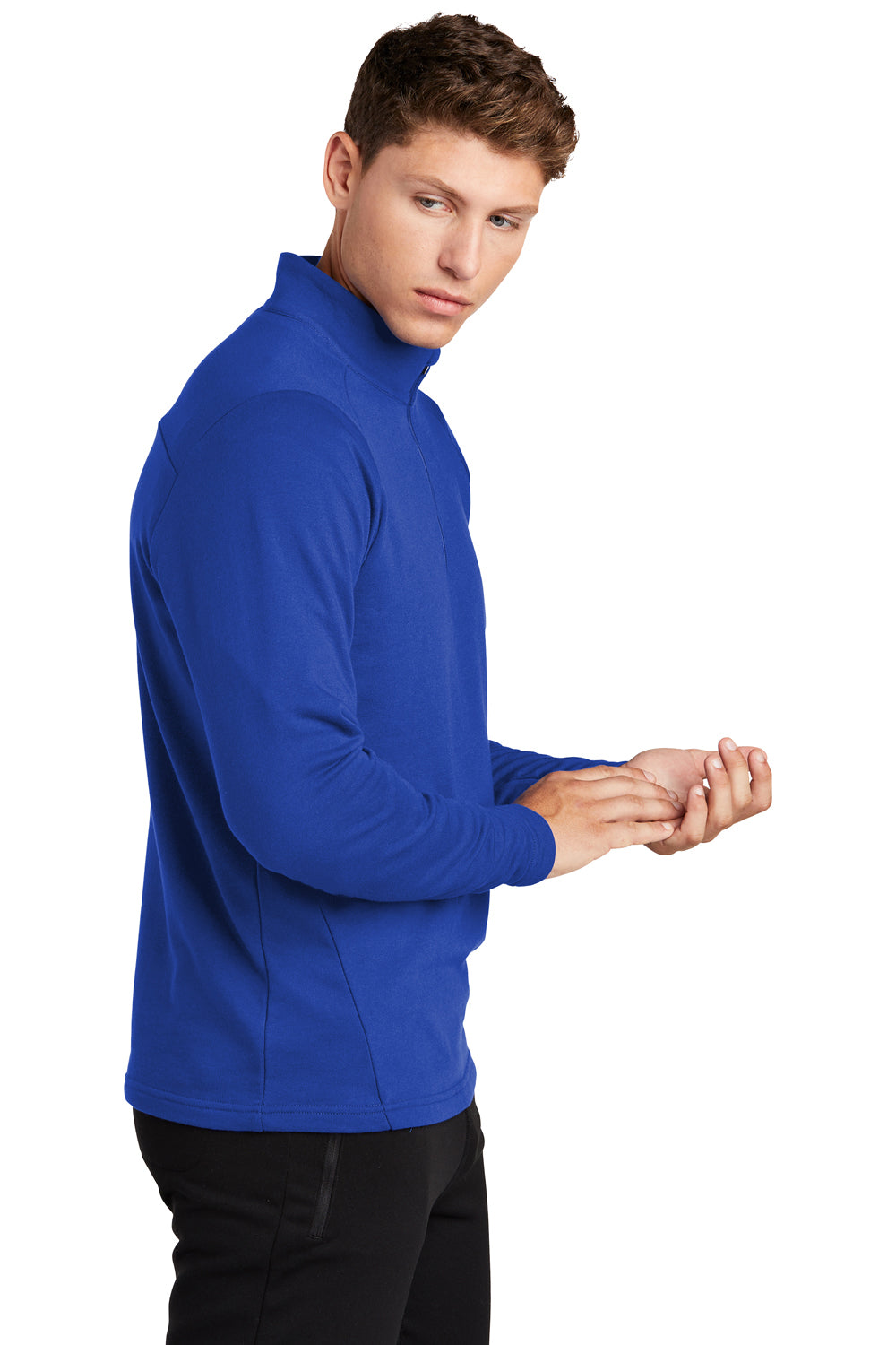 Sport-Tek ST273 Mens French Terry 1/4 Zip Sweatshirt True Royal Blue Model Side