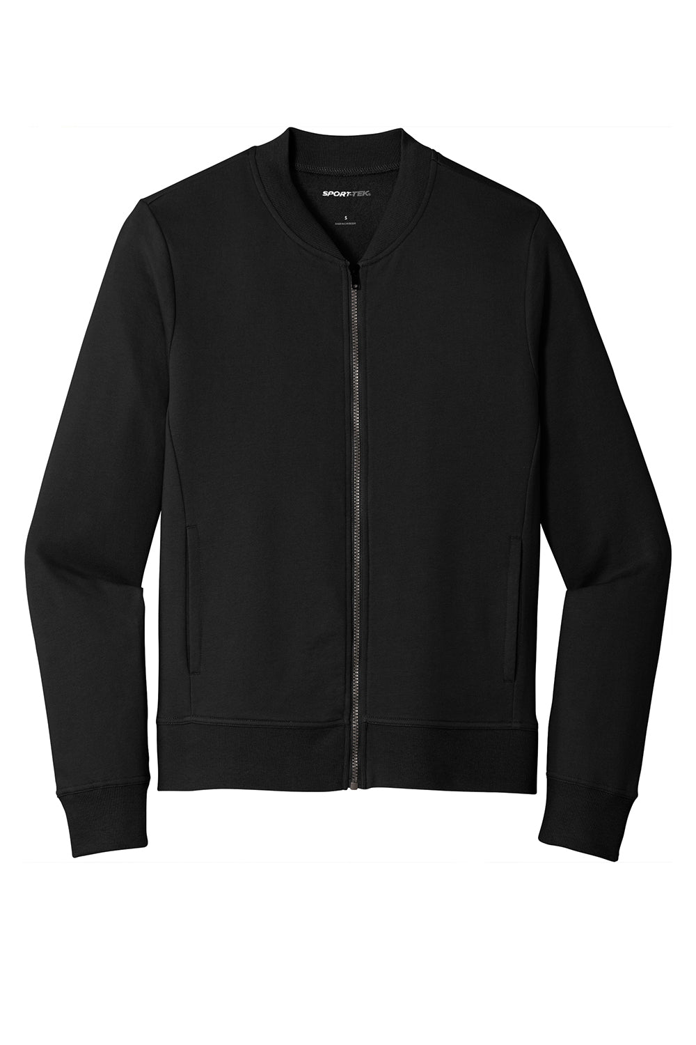 Sport-Tek ST274 Mens French Terry Full Zip Bomber Jacket Black Flat Front