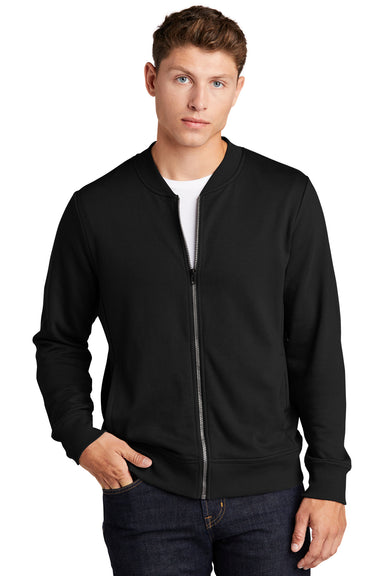 Sport-Tek ST274 Mens French Terry Full Zip Bomber Jacket Black Model Front