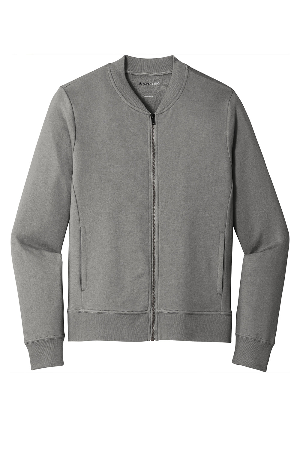 Sport-Tek ST274 Mens French Terry Full Zip Bomber Jacket Concrete Grey Flat Front