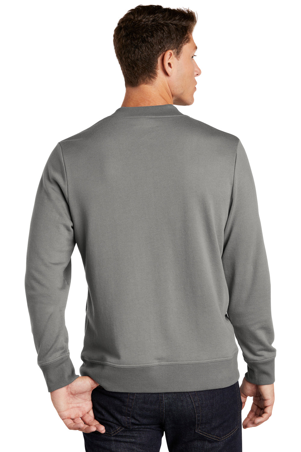 Sport-Tek ST274 Mens French Terry Full Zip Bomber Jacket Concrete Grey Model Back