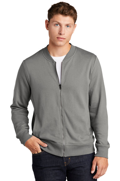 Sport-Tek ST274 Mens French Terry Full Zip Bomber Jacket Concrete Grey Model Front