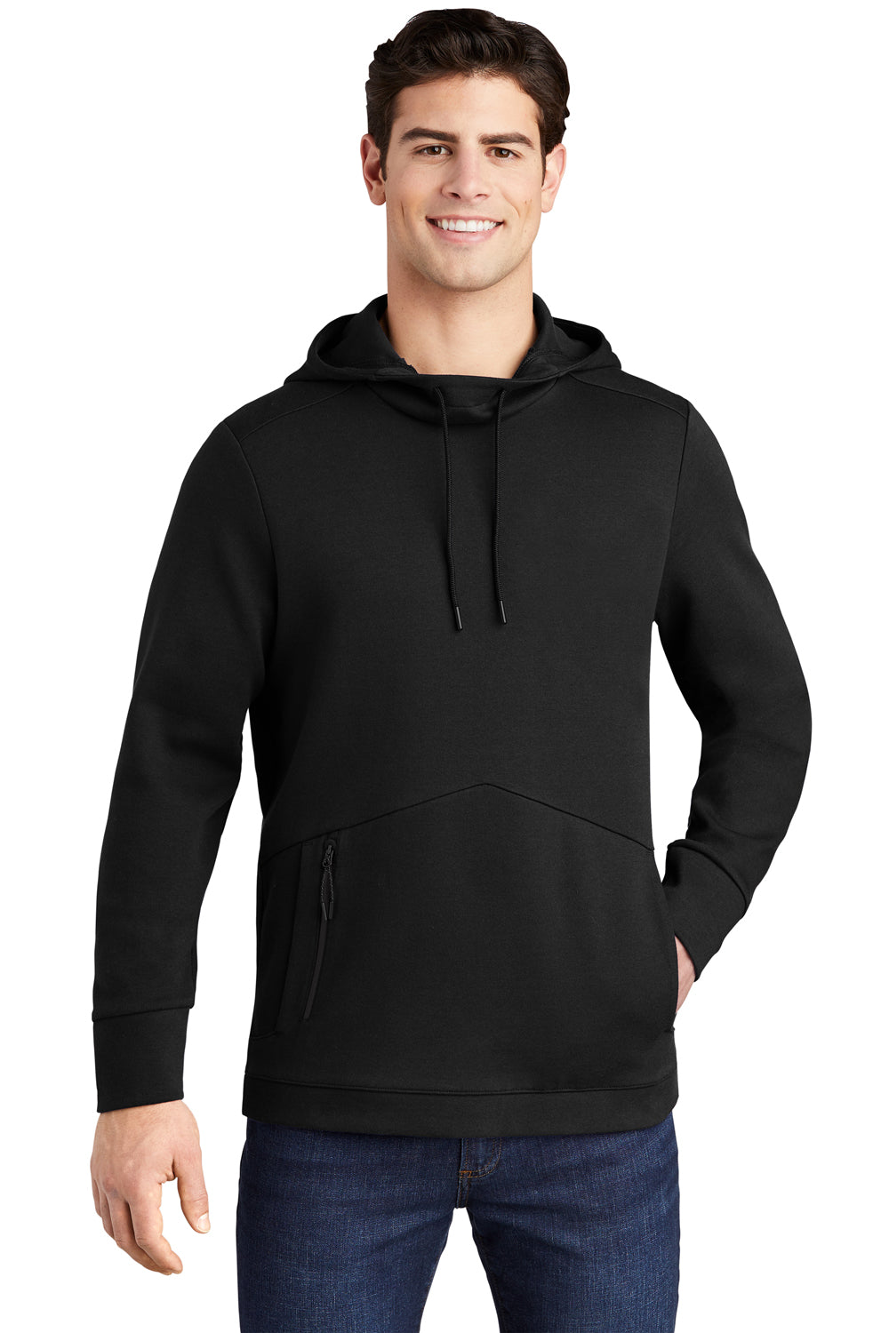 Sport-Tek ST280 Mens Triumph Fleece Hooded Sweatshirt Hoodie Black Model Front