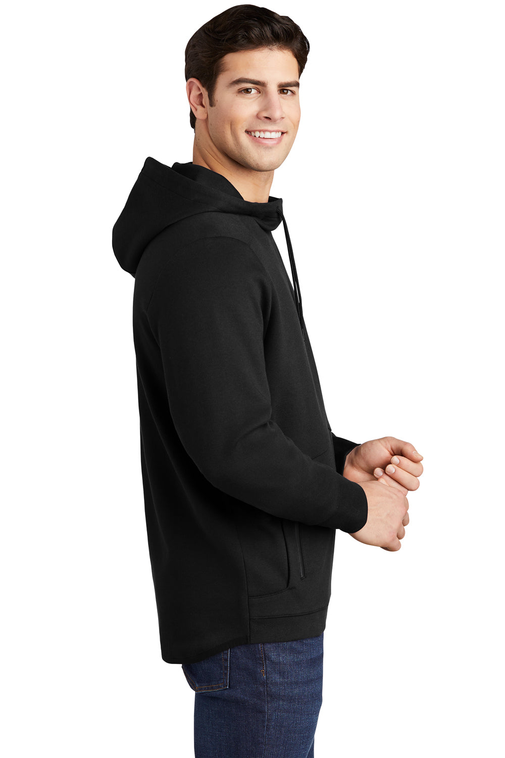 Sport-Tek ST280 Mens Triumph Fleece Hooded Sweatshirt Hoodie Black Model Side