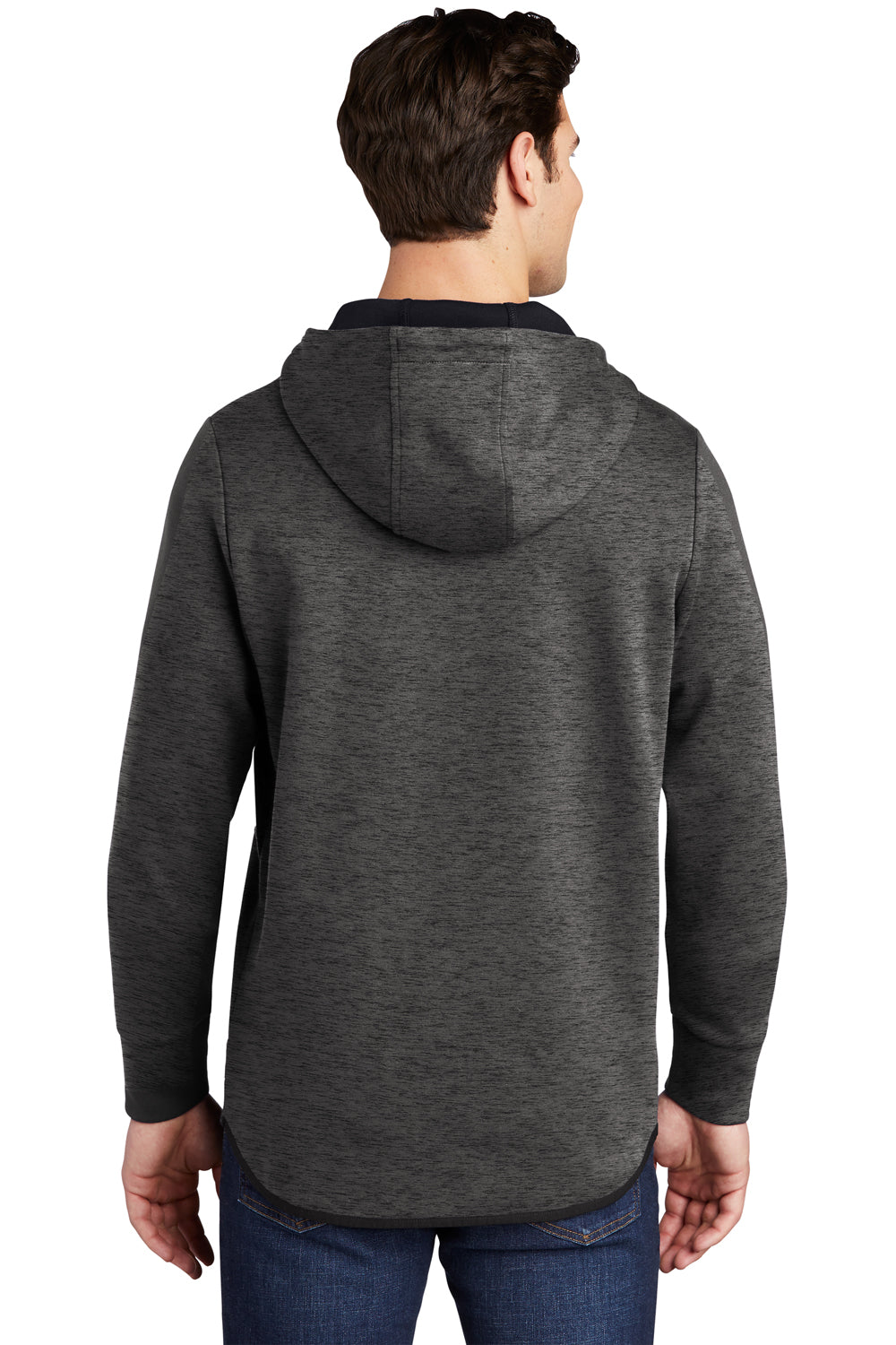 Sport-Tek ST280 Mens Triumph Fleece Hooded Sweatshirt Hoodie Heather Dark Grey Model Back