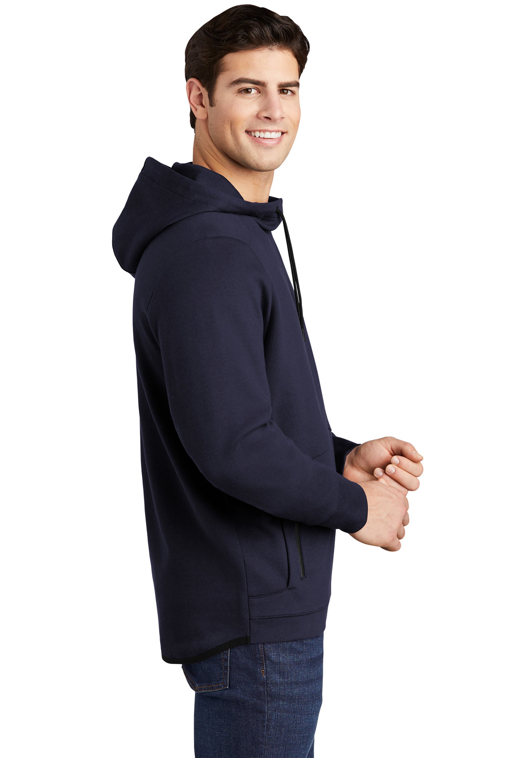 Sport-Tek ST280 Mens Triumph Fleece Hooded Sweatshirt Hoodie Navy Blue Model Side