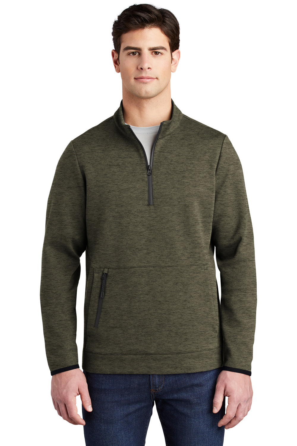 Sport-Tek ST281 Mens Triumph Fleece 1/4 Zip Sweatshirt Heather Olive Green Model Front