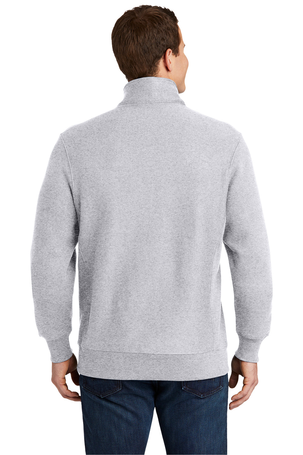 Sport-Tek ST283 Mens Fleece 1/4 Zip Sweatshirt Heather Grey Model Back