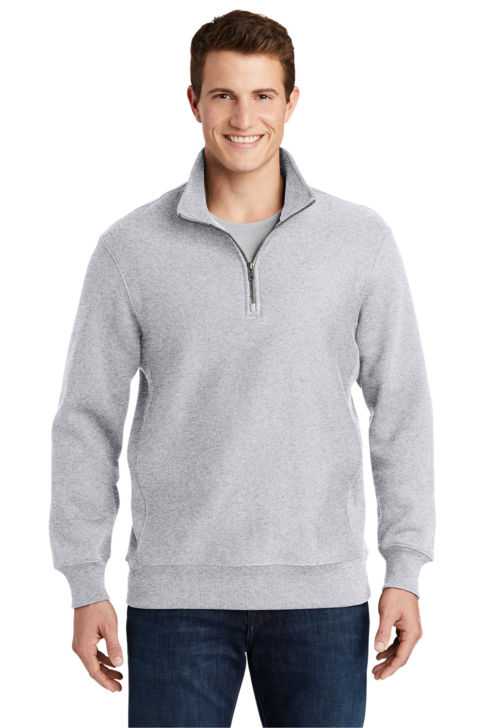 Sport-Tek ST283 Mens Fleece 1/4 Zip Sweatshirt Black Model Front