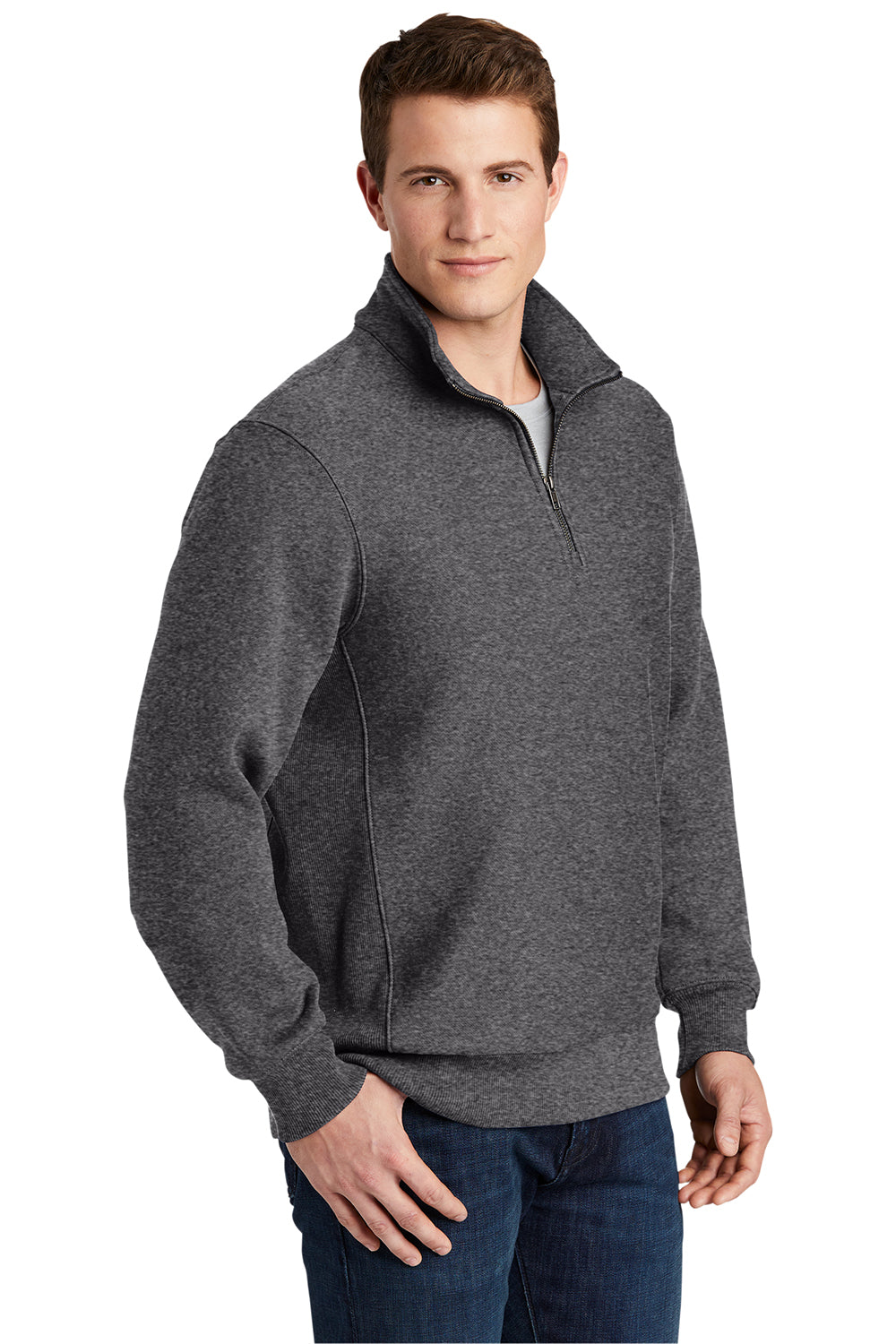 Sport-Tek ST283 Mens Fleece 1/4 Zip Sweatshirt Heather Graphite Grey Model 3q