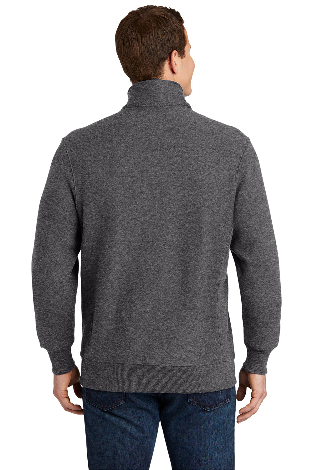 Sport-Tek ST283 Mens Fleece 1/4 Zip Sweatshirt Heather Graphite Grey Model Back