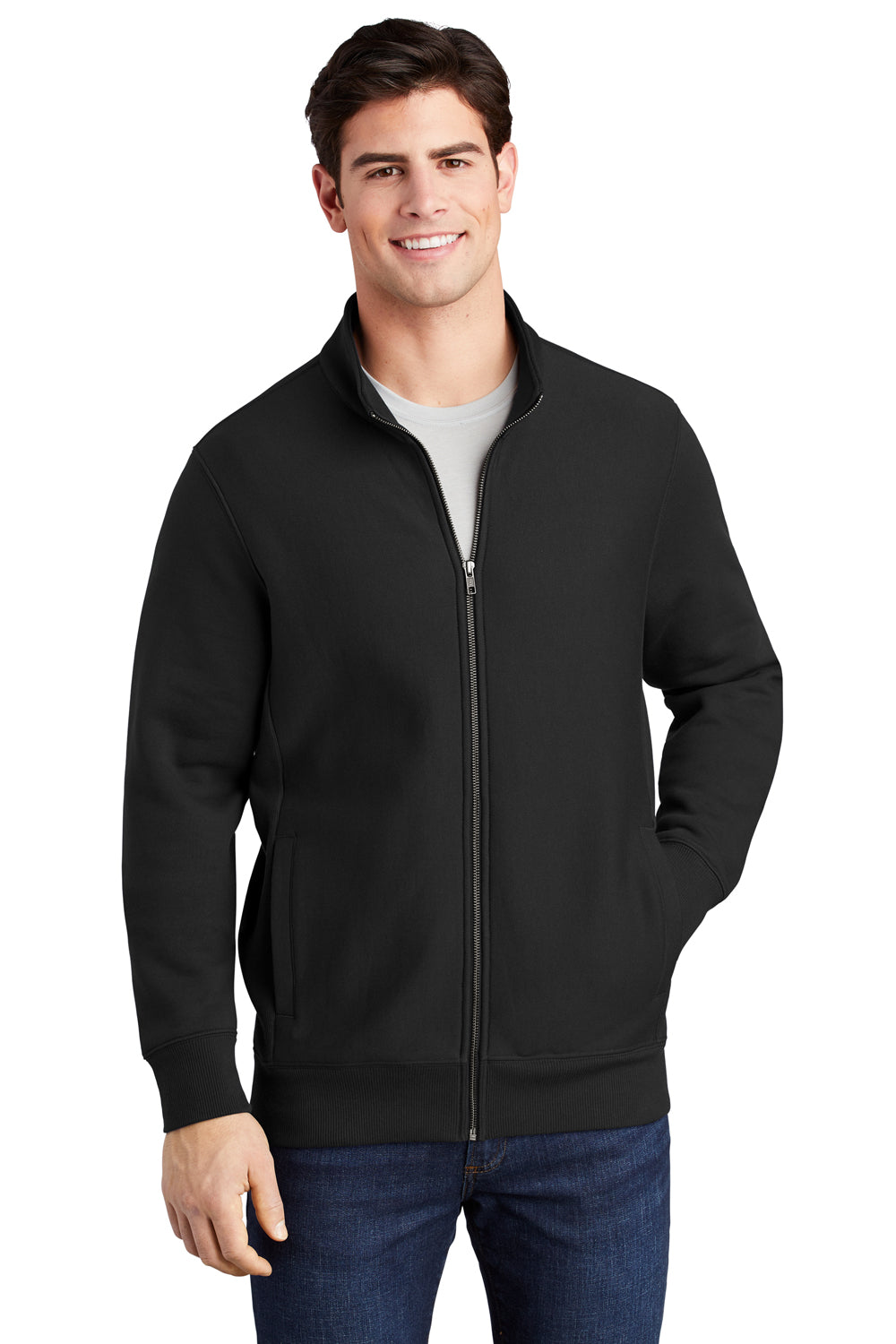 Sport-Tek ST284 Mens Full Zip Sweatshirt Black Model Front