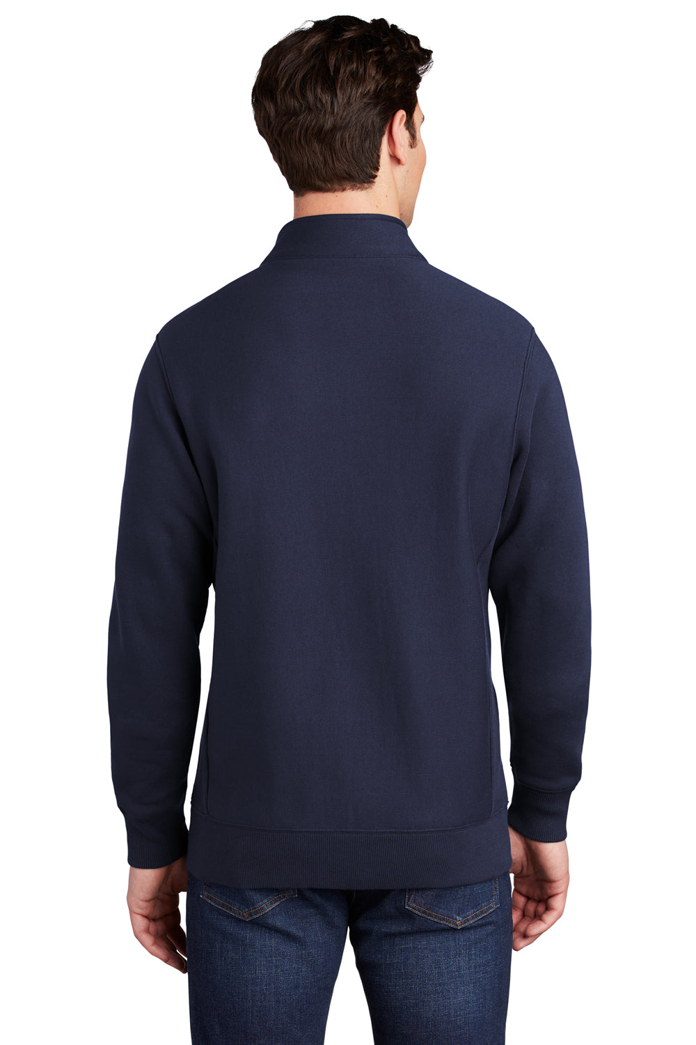 Sport-Tek ST284 Mens Full Zip Sweatshirt True Navy Blue Model Back