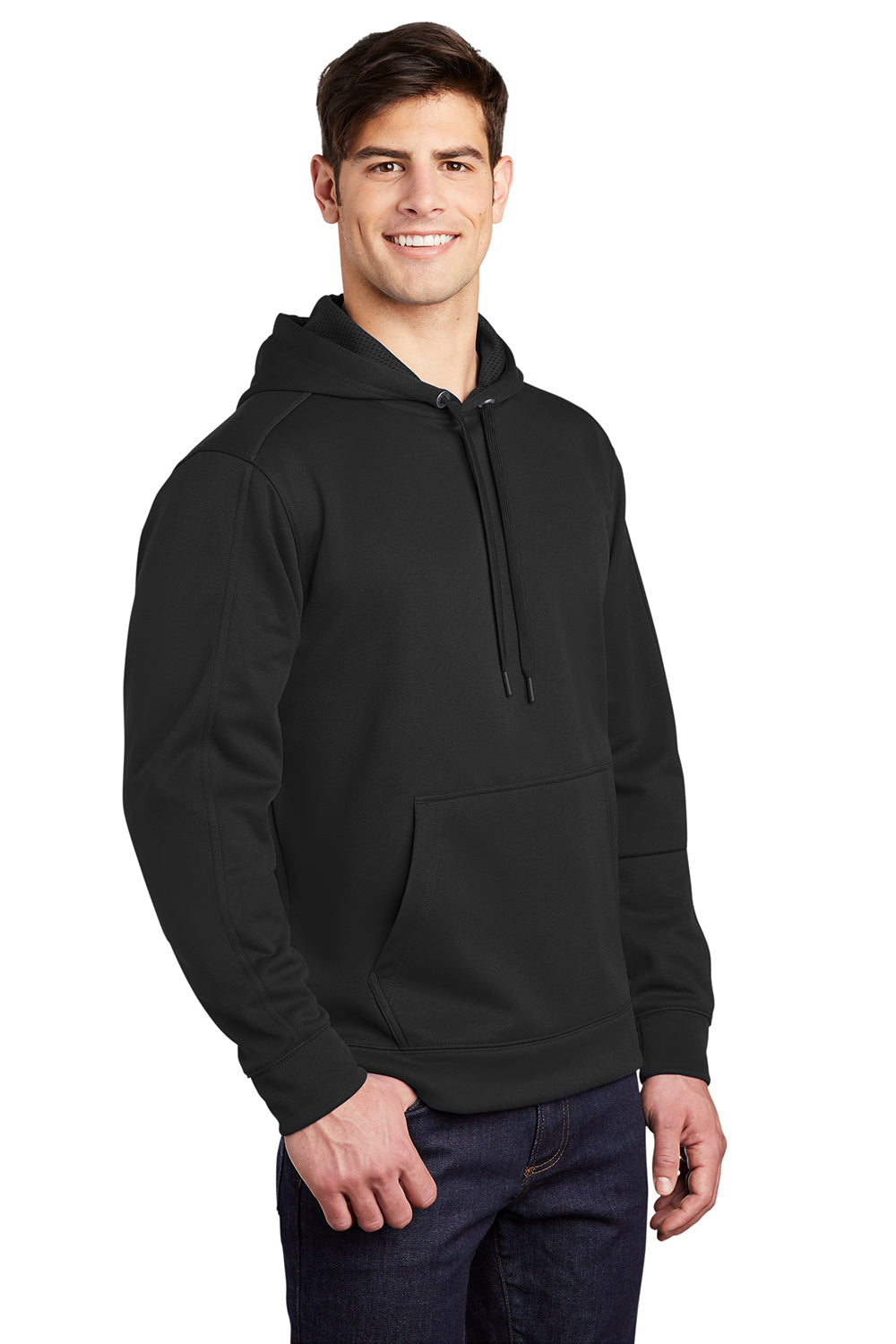 Sport-Tek ST290 Mens Repel Moisture Wicking Hooded Sweatshirt Hoodie Black Model 3q