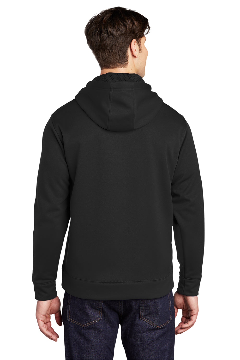 Sport-Tek ST290 Mens Repel Moisture Wicking Hooded Sweatshirt Hoodie Black Model Back