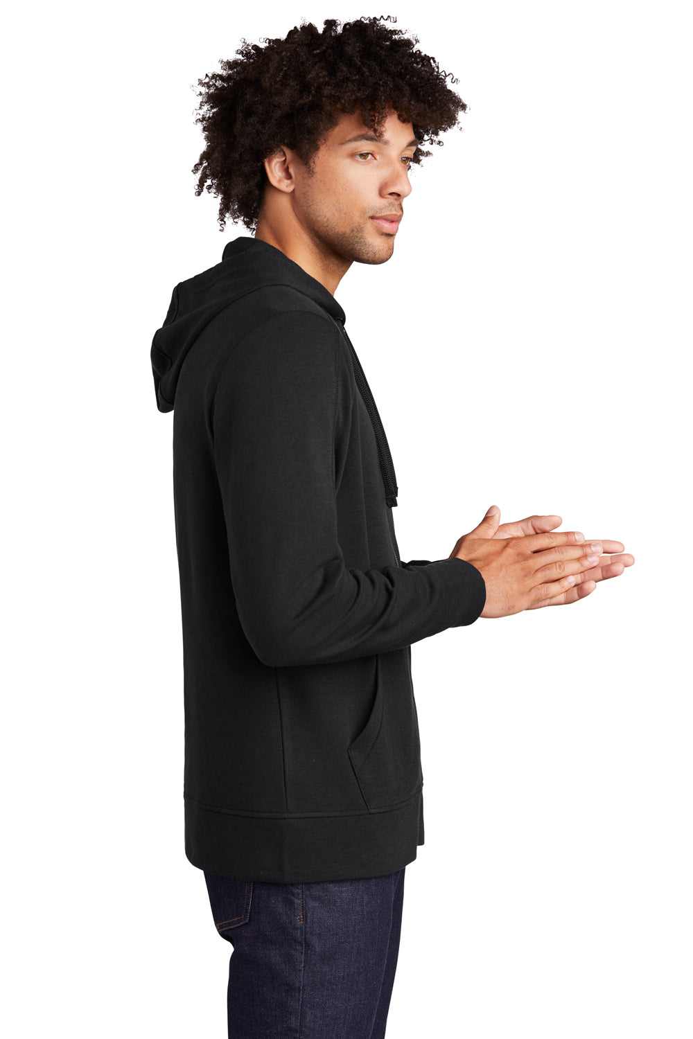 Sport-Tek ST293 Mens Moisture Wicking Fleece Full Zip Hooded Sweatshirt Hoodie Black Model Side