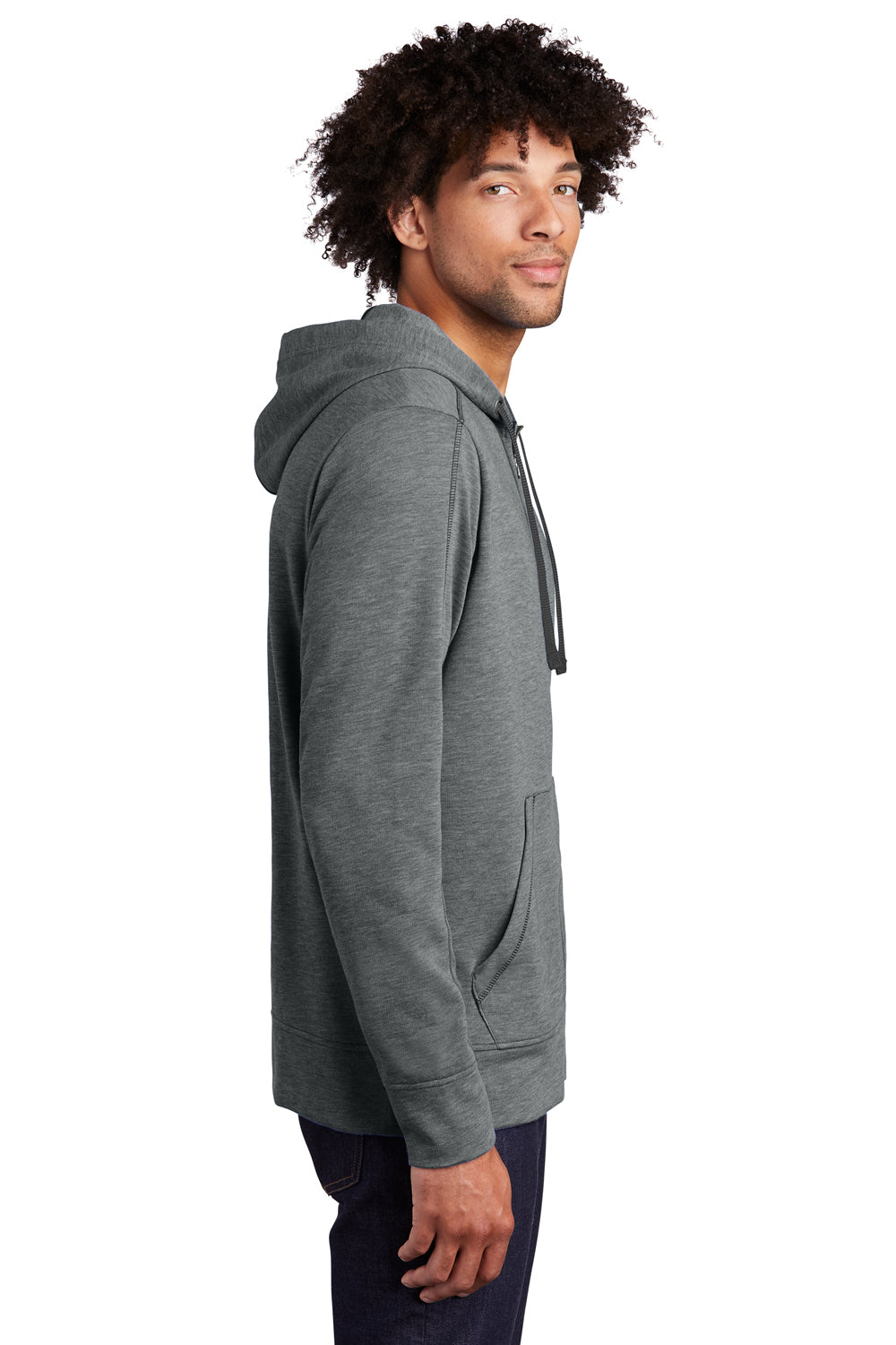 Sport-Tek ST293 Mens Moisture Wicking Fleece Full Zip Hooded Sweatshirt Hoodie Heather Dark Grey Model Side