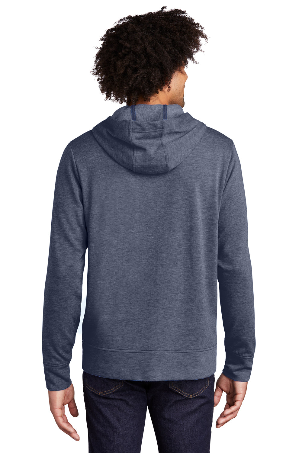 Sport-Tek ST293 Mens Moisture Wicking Fleece Full Zip Hooded Sweatshirt Hoodie Heather True Navy Blue Model Back