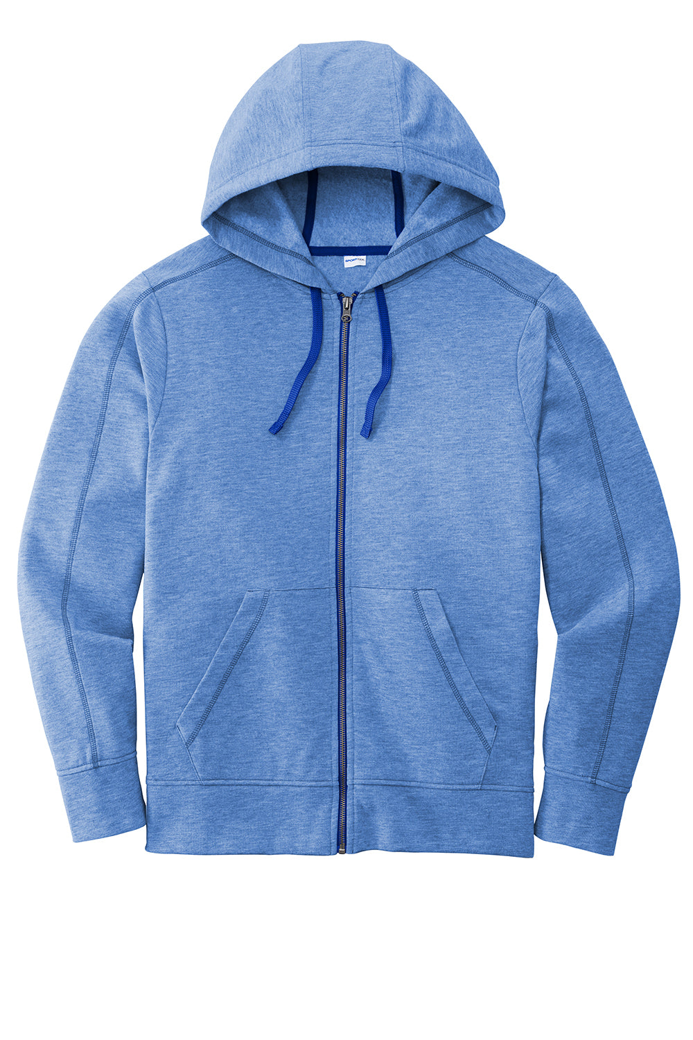 Sport-Tek ST293 Mens Moisture Wicking Fleece Full Zip Hooded Sweatshirt Hoodie Heather True Royal Blue Flat Front