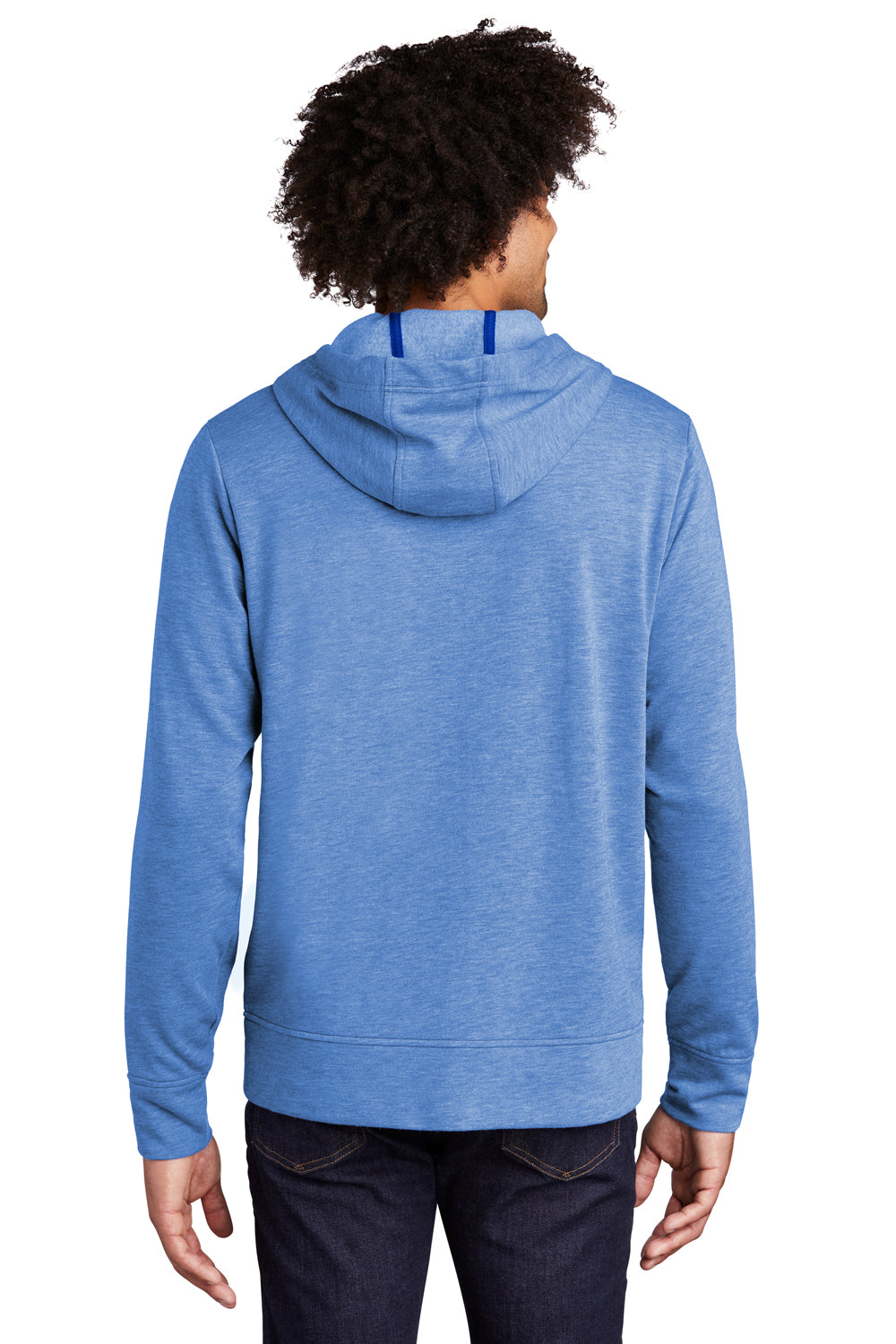 Sport-Tek ST293 Mens Moisture Wicking Fleece Full Zip Hooded Sweatshirt Hoodie Heather True Royal Blue Model Back