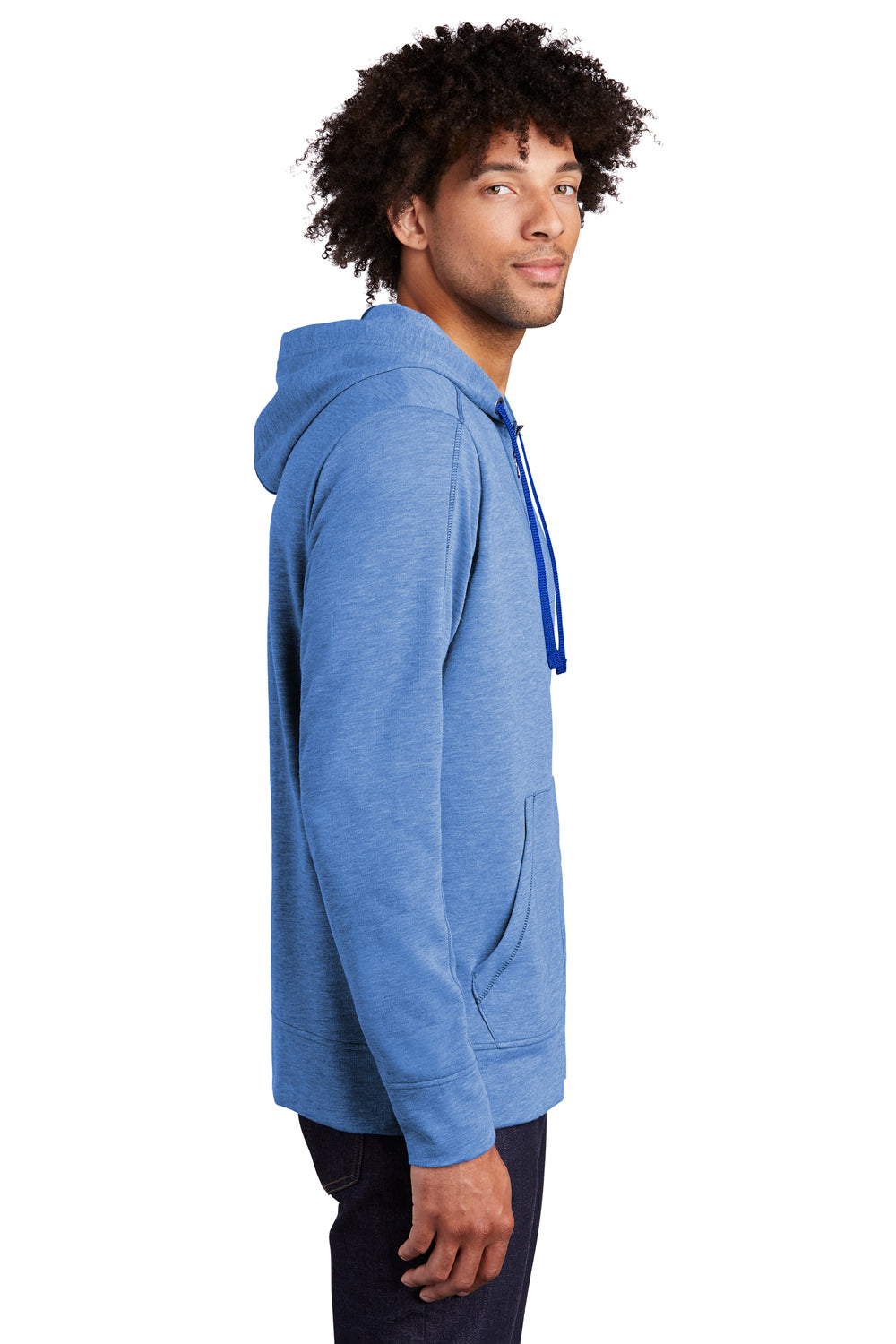 Sport-Tek ST293 Mens Moisture Wicking Fleece Full Zip Hooded Sweatshirt Hoodie Heather True Royal Blue Model Side