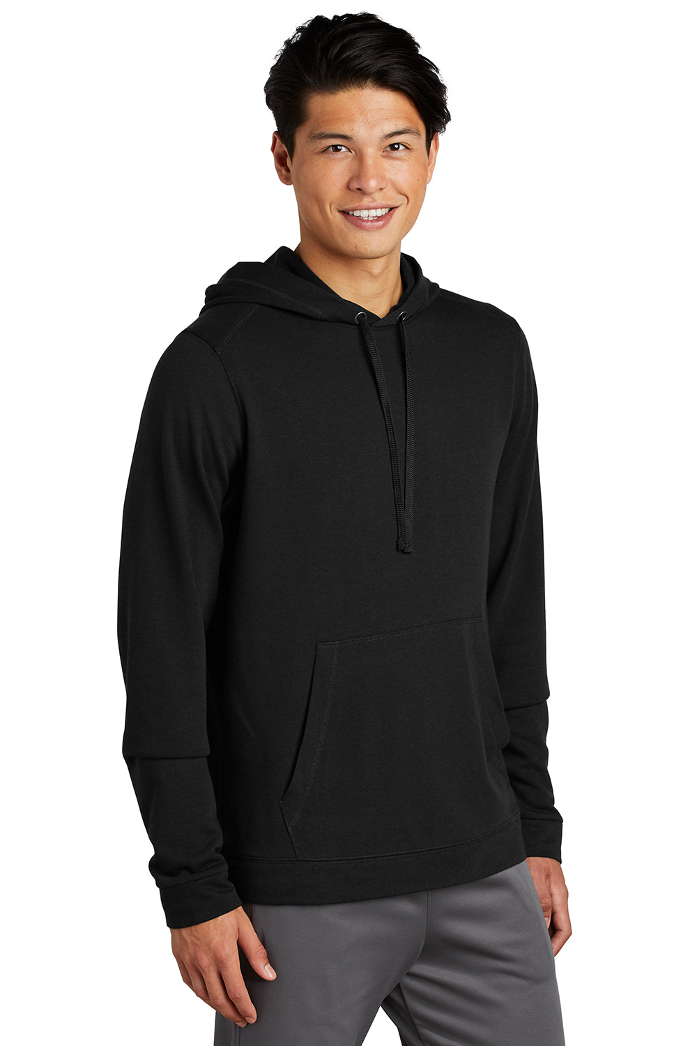 Sport-Tek ST296 Mens Moisture Wicking Fleece Hooded Sweatshirt Hoodie Black Model 3q