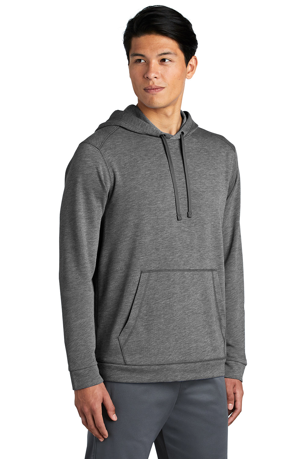 Sport-Tek ST296 Mens Moisture Wicking Fleece Hooded Sweatshirt Hoodie Heather Dark Grey Model 3q